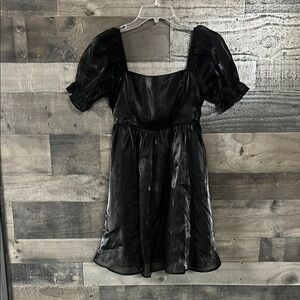 Women’s Black Puff Sleeve Bubble Mini Dress
